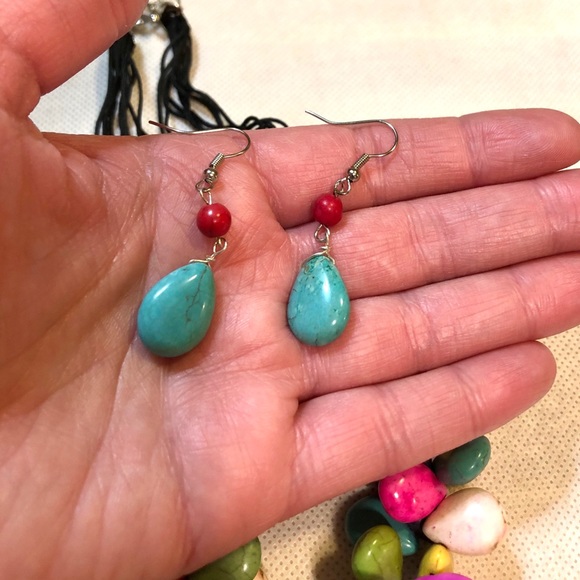 Turquoise Rainbow Gem Drop Necklace & Earrings Set - Picture 6 of 7